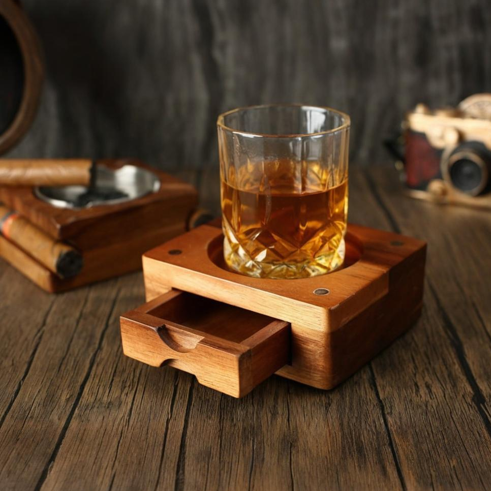 Personalized Whiskey & Cigar Tray Glass Holder Ashtray Whiskey