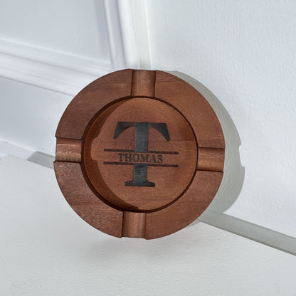 Personalized Name Walnut Cigar Ash Tray Set(Without Cigar)