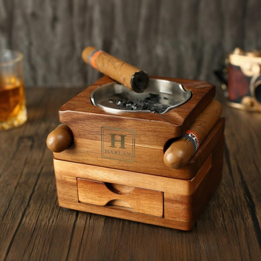 Personalized Whiskey & Cigar Tray Glass Holder Ashtray Whiskey