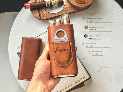 Personalized Leather Cigar Case, Cigar Case With Cutter, Gift for Cigar Lover, Father's Day Gifts